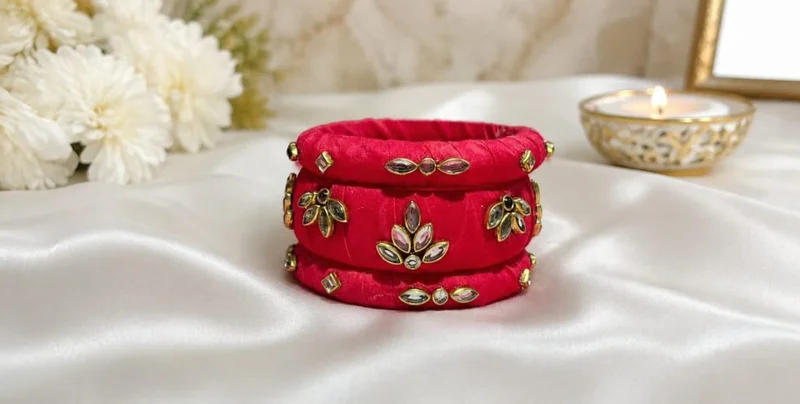 Gorgeous Handmade Silk Thread Stone Work Bangles Set