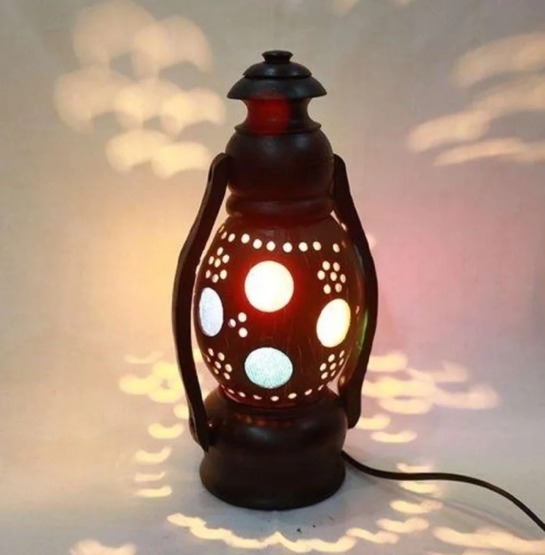 Traditional Handmade Coconut Shell and Wooden Table Lamp - 1 Piece