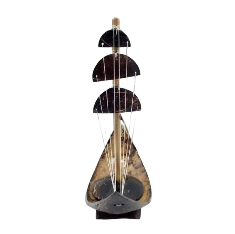 Handcrafted Coconut Shell 3 Pal Boat Traditional Handmade Showpiece - 1 Piece