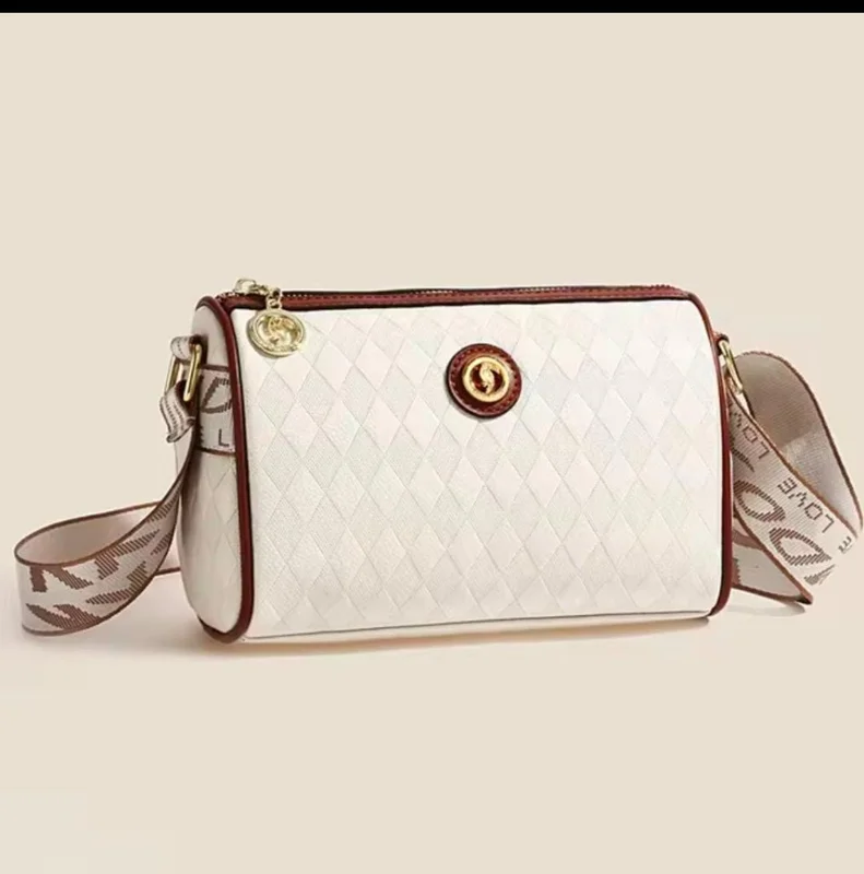 Premium Cylinder Lightweight White Crossbody Bag with Wide Strap