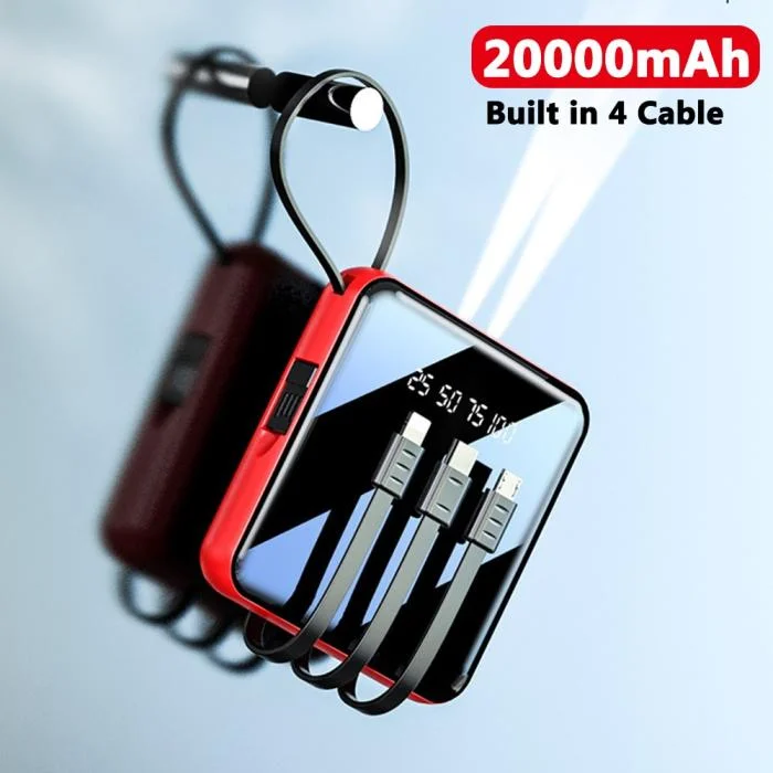20000mAh Ultra-Compact Power Bank with Built-in 4 Cables & LED Display