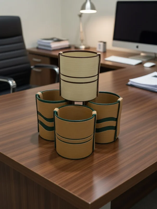 Luxury Leatherette Rotating Multi-Compartment Desk Pen Holder