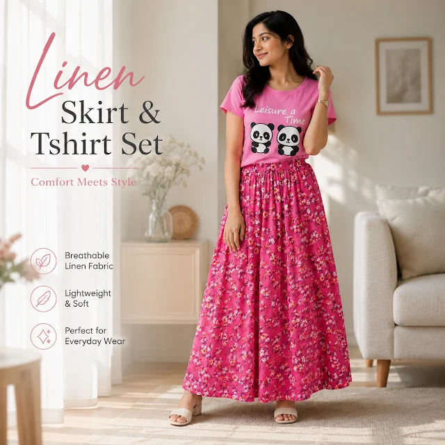Elegant Linen Skirt & T-Shirt Set for Women